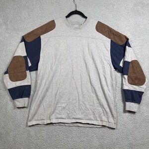 Orvis Shirt Mens XL Gray Navy Crewneck Elbow Shoulder Patches Shooting Field